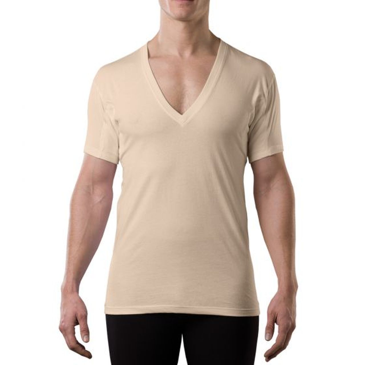 100% Cotton Men's Short Sleeve Deep V Neck T Shirt Slim Fit